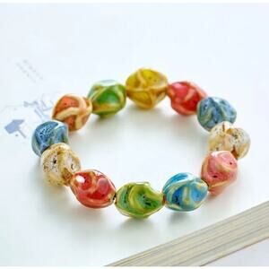 NEW Ethnic Stretch Bracelet Dumpling Geometric Ceramics Beaded Multicolor